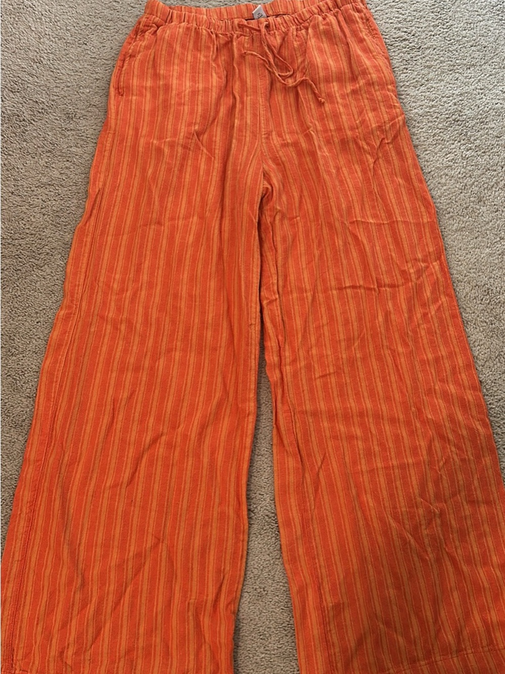 Old Navy Orange Striped Wide-Leg Linen-Blend Pants